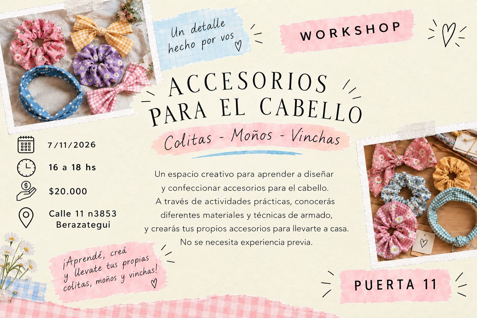 Workshop de colitas, moños y vinchas